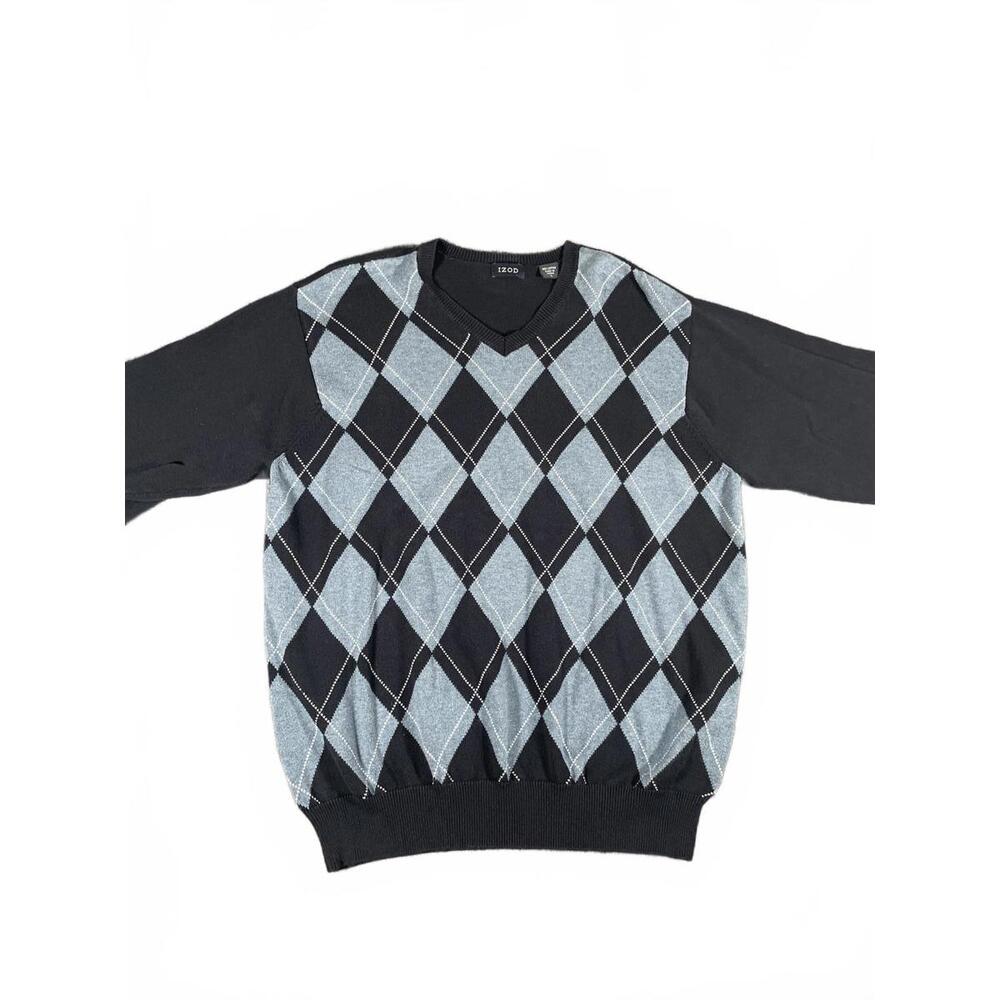 Izod Argyle Men’s Large 100% Cotton V-Neck Blue Long Sleeve Sweater